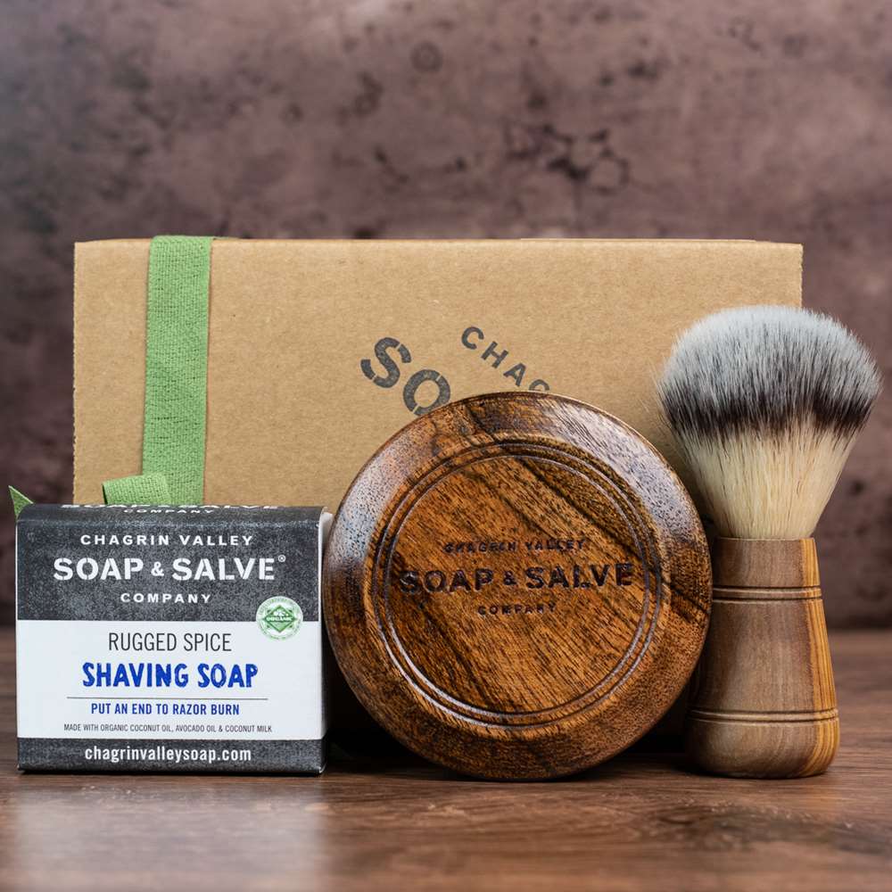 Gift Wood Shaving Bowl Soap Olive Wood Brush