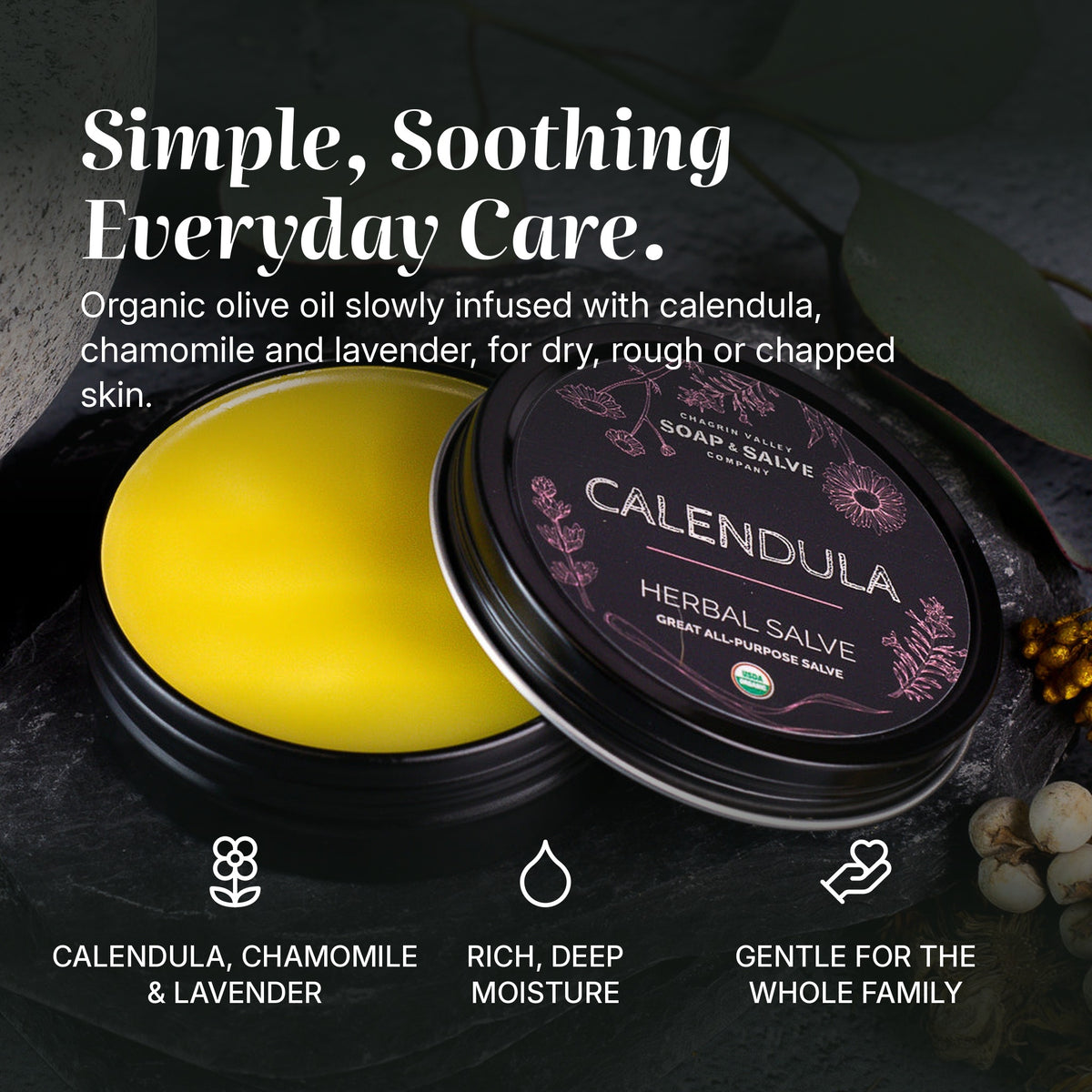 Calendula salve benefits: calendula, chamomile & lavender infused olive oil, rich moisture, for all the family