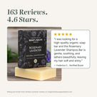 Rosemary Lavender shampoo bar rated 4.6 stars from 163 reviews, with a 5-star quote from a verified buyer