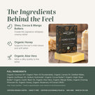 Honey Butter soap ingredients: Shea, Cocoa & Mango Butters, Organic Honey, Organic Aloe Vera, plus full ingredient list