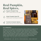 Pumpkin Spice soap ingredients: organic pumpkin pulp, pumpkin seed oil, turmeric & spices, plus full list