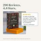 Sea Buckthorn & Tea Tree soap rated 4.8 stars from 290 reviews, with a 5-star quote from a verified buyer