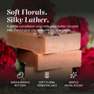Shea Rose Clay complexion soap benefits: shea & mango butters, soft floral essential oils, gentle facial polish